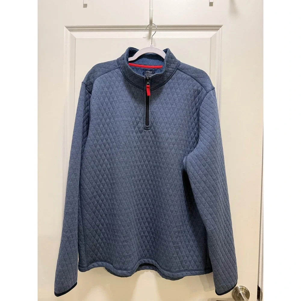 J.Crew Authentic Fleece Mens XXL Blue Diamond Quilted Quarter Zip Pullover Mock